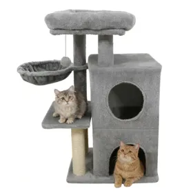 Light Gray 33.5" Multi-Level Cat Tree With 2-Tier Condo, Sisal Scratching Posts & Anti-Toppling Device For Cats (Option: defaulttitle)