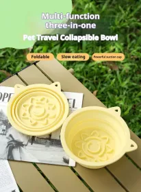 3-in-1 Pet Travel Collapsible Bowl Foldable Slow-Feeder With Strong Suction Cups  Portable Silicone Dog Bowl With Hook For Hanging On Collar-Back (Option: Green-450ml)